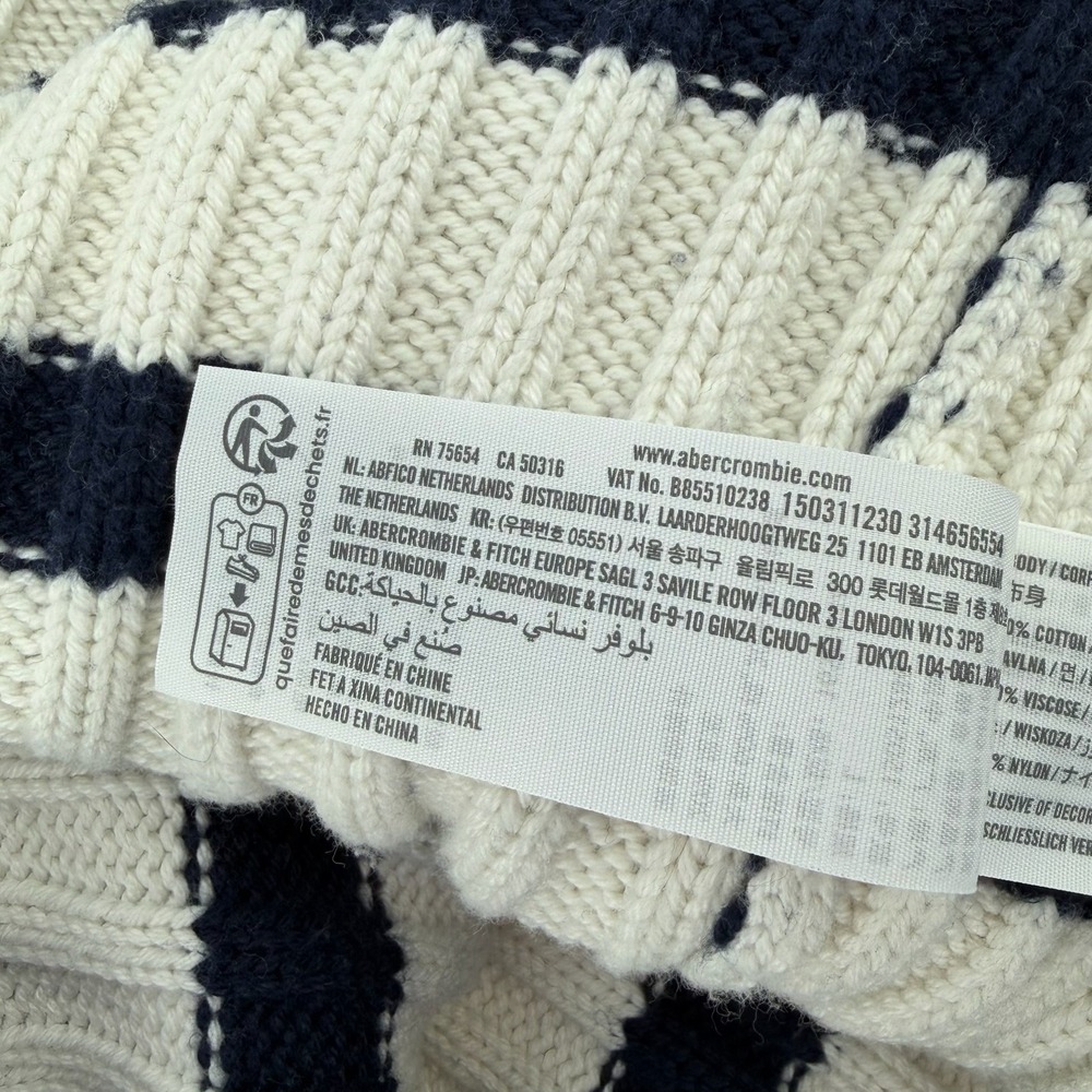 Abercrombie Fitch Striped Mock Neck Ribbed Knit Sweater Cream Navy Women's L - Picture 6 of 9